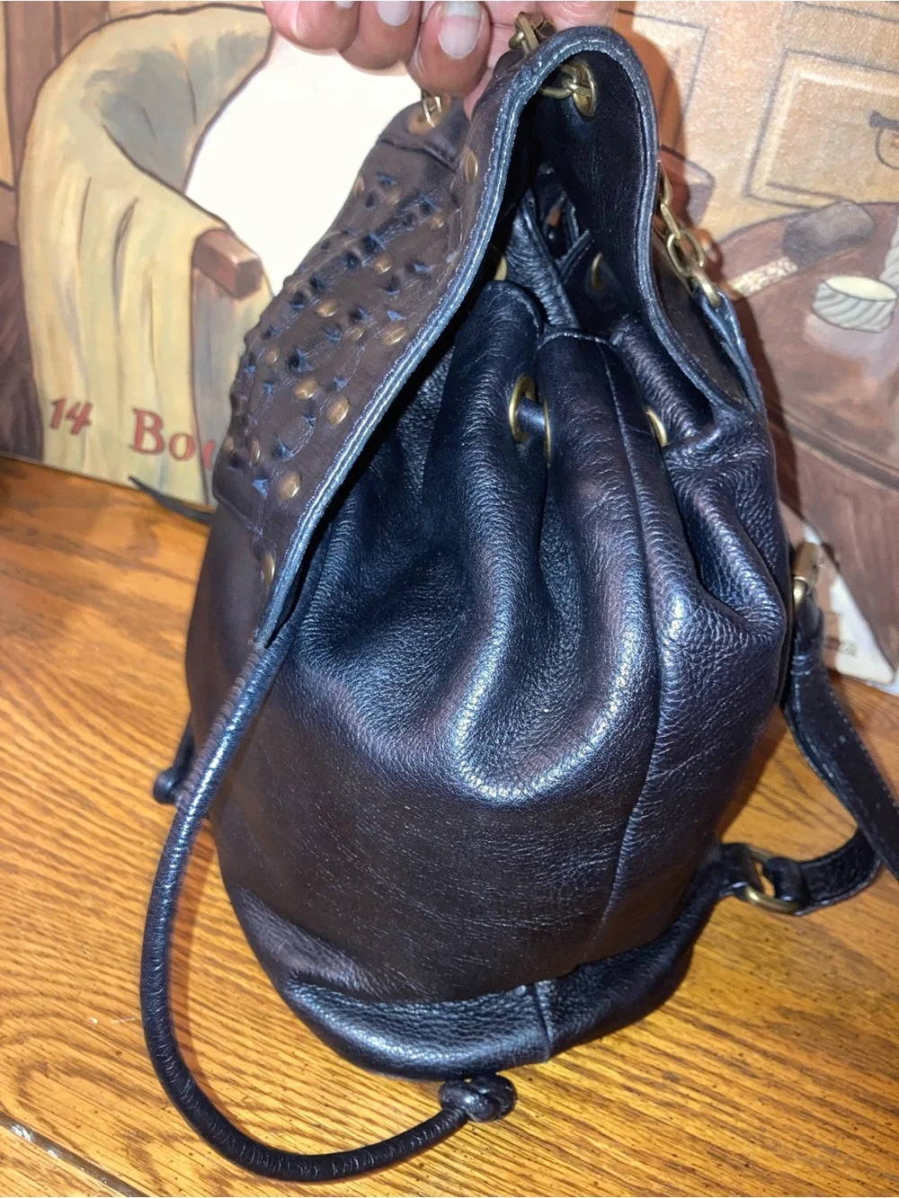 Frye Jade Studded Leather Convertible Leather Backpack with Chain Strap Black